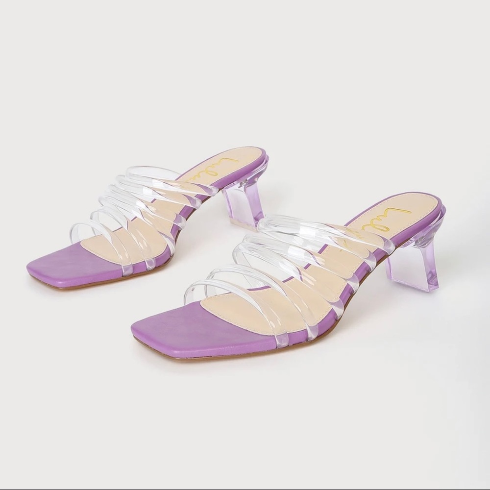NWT AND BOX Sylane Lilac and Clear Vinyl Strappy Slide Sandals